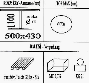 Technická data k podnoži BM43/600/FF