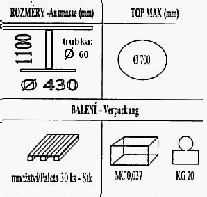 Technická data k podnoži BM021/430/FF
