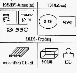 Technická data k podnoži BM021/550