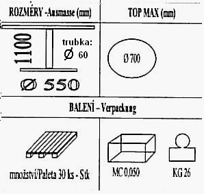 Technická data k podnoži BM021/550/FF