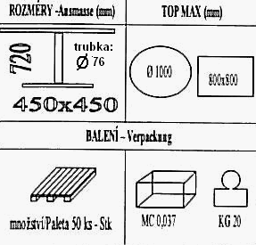 Technická data k podnoži BD005