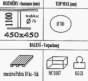 Technická data k podnoži BD005/FF