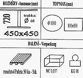 Technická data k podnoži BD006