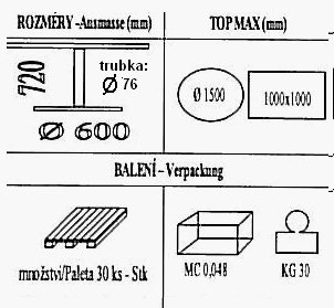 Technická data k podnoži BD009