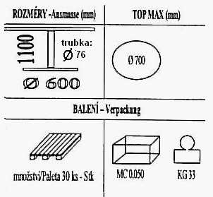 Technická data k podnoži BD009/FF