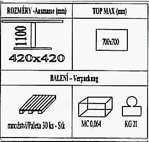 Technická data k podnoži BH002/FF