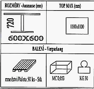 Technická data k podnoži BH006