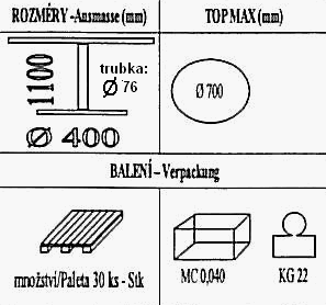 Technická data k podnoži BB001/400/FF