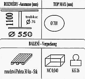 Technická data k podnoži BB001/550/FF