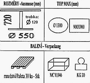 Technická data k podnoži BM011/550