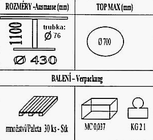 Technická data k podnoži BM025/430/FF