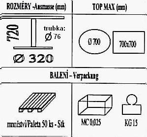 Technická data k podnoži BM012/320