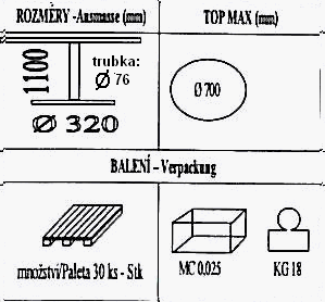 Technická data k podnoži BM012/320/FF