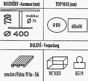 Technická data k podnoži BM012/400