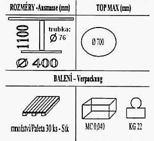 Technická data k podnoži BM012/400/FF