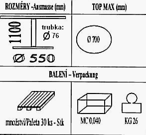 Technická data k podnoži BM012/550/FF