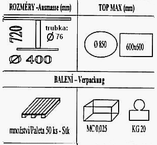 Technická data k podnoži BG001/400