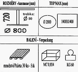 Technická data k podnoži BG002/800