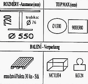 Technická data k podnoži BF001/550