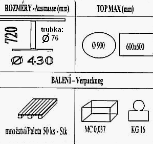 Technická data k podnoži BE002