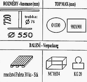 Technická data k podnoži BE001