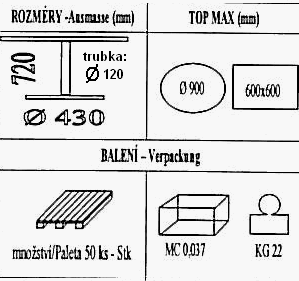 Tecnická data k podnoži BE006/430