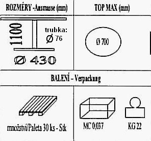 Technická data k podnoži BM019/FF