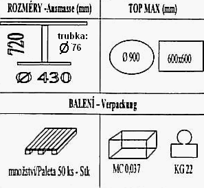 Technická data k podnoži BC001