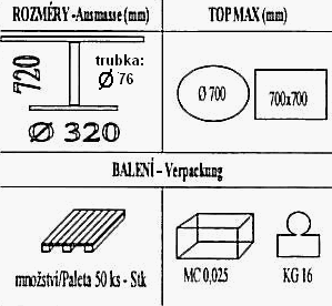 Technická data k podnoži BM014/320