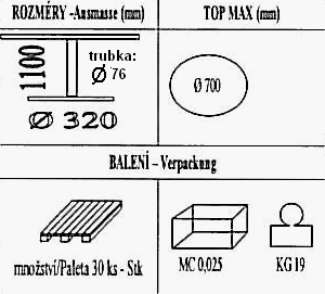 Technická data k podnoži BM014/320/FF