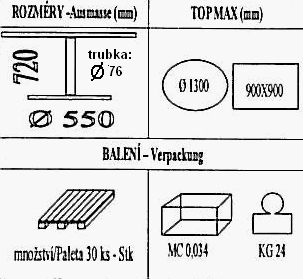 Technická data k podnoži BM014/550