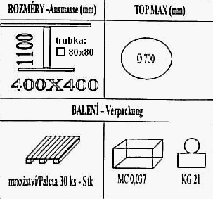 Technická data k podnoži BM033/400/FF