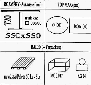 Technická data k podnoži BM033/550