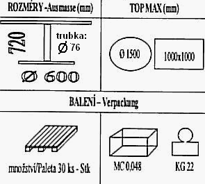 Technická data k podnoži BM025/600