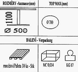 Technická data k podnoži BL002/FF