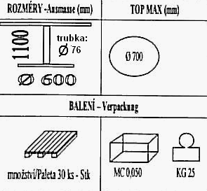 Technická data k podnoži BM025/600/FF